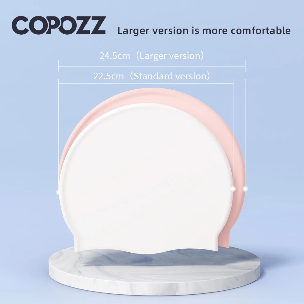 COPOZZ Water Sports Women Men Swimming Cap Ear Protect Long Hair Large Swim Pool Hat Professional Sports Waterproof Swim Cap