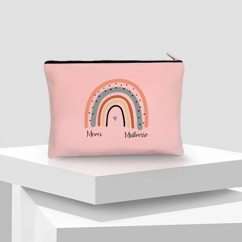 Merci Maitre Cosmetic Canvas Clutch Back To Shool Makeup Bag Lipstick Designer Case Make Up Pouch Teacher Pencil Gift Pouch