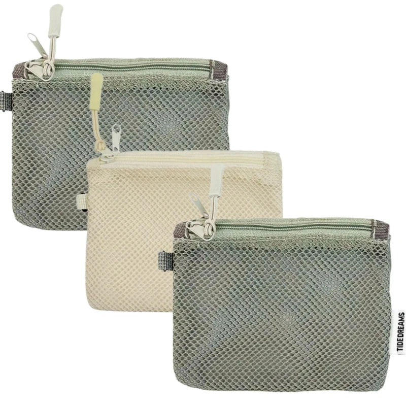 Mesh Travel Makeup Bag for Women Portable Mini Cosmetic Pouch Double Layer Zipper Multi-purpose Coin Purse Credit Card Holder