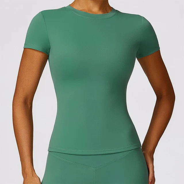 Women's Sports T Shirt Summer Short Sleeve Running Round Neck Breathable Stretchy GYM Yoga Slim Fitness Active Top Tee