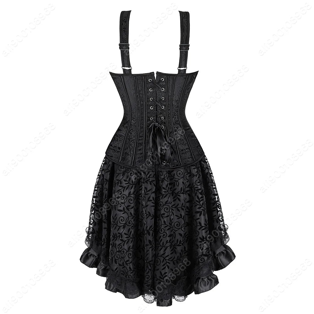 Gothic Corset Dress Women Black Corset with Straps Lace Skirt Burlesque Costume Steampunk Corset Top XS-7XL Plus Size