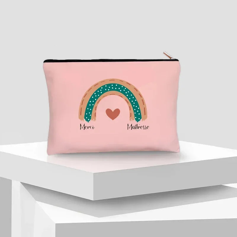 Merci Maitre Cosmetic Canvas Clutch Back To Shool Makeup Bag Lipstick Designer Case Make Up Pouch Teacher Pencil Gift Pouch