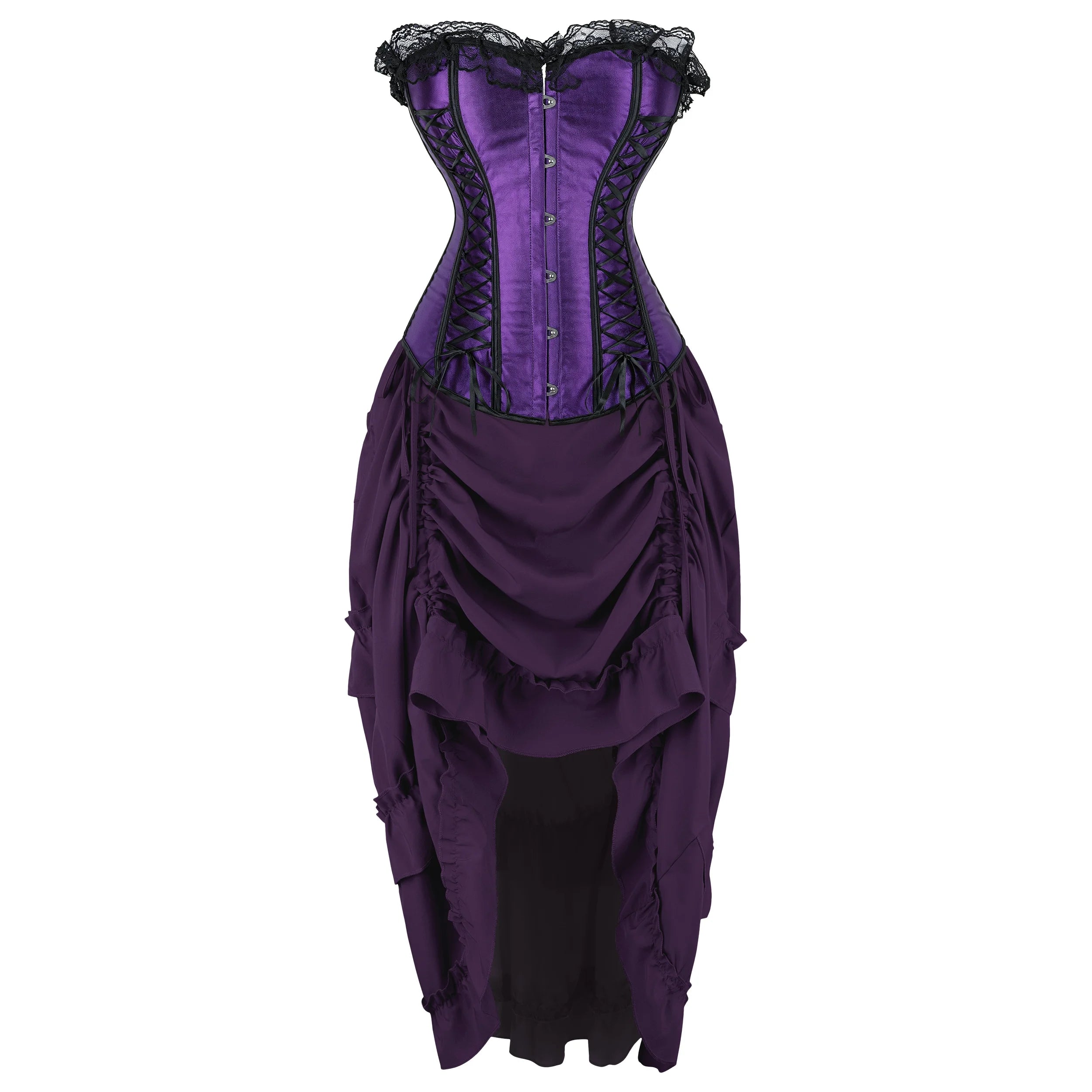 Gothic Corset Dress Sexy Satin Lace Up Corset Steampunk Corset With Dress Cosplay Club Purple