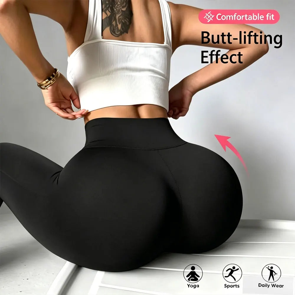 Black Sexy Tight Yoga Pants High Waisted Stretchy Leggings Womens Sports Fitness Trousers Tummy Control Running Training Tights
