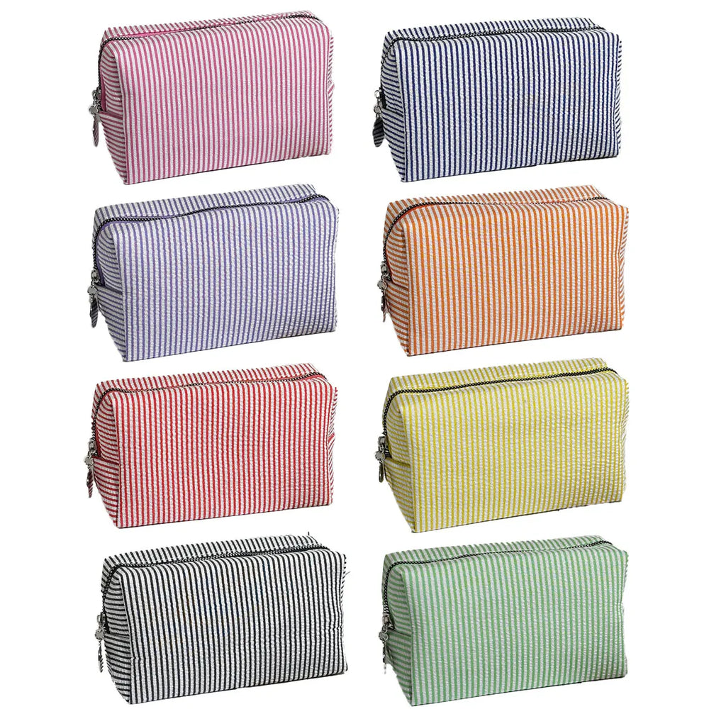 Striped Cosmetic Bag, Bubble Chiffon Portable Travel Toiletry Bag, Large Storage Makeup Organizer Pouch Student Makeup Bag