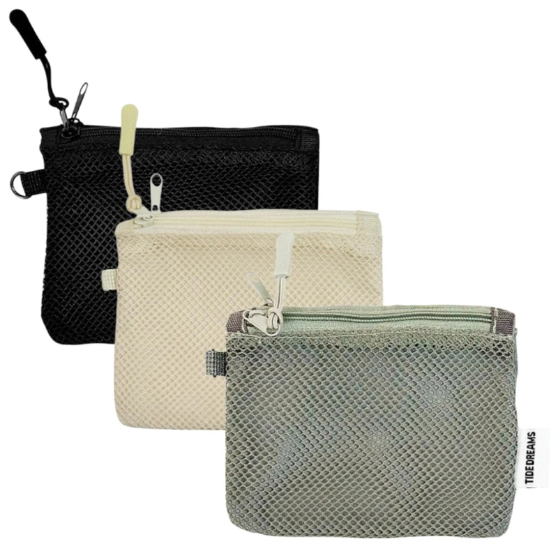 Mesh Travel Makeup Bag for Women Portable Mini Cosmetic Pouch Double Layer Zipper Multi-purpose Coin Purse Credit Card Holder