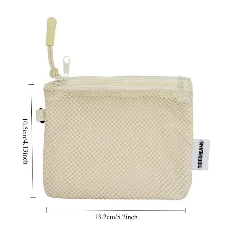 Mesh Travel Makeup Bag for Women Portable Mini Cosmetic Pouch Double Layer Zipper Multi-purpose Coin Purse Credit Card Holder