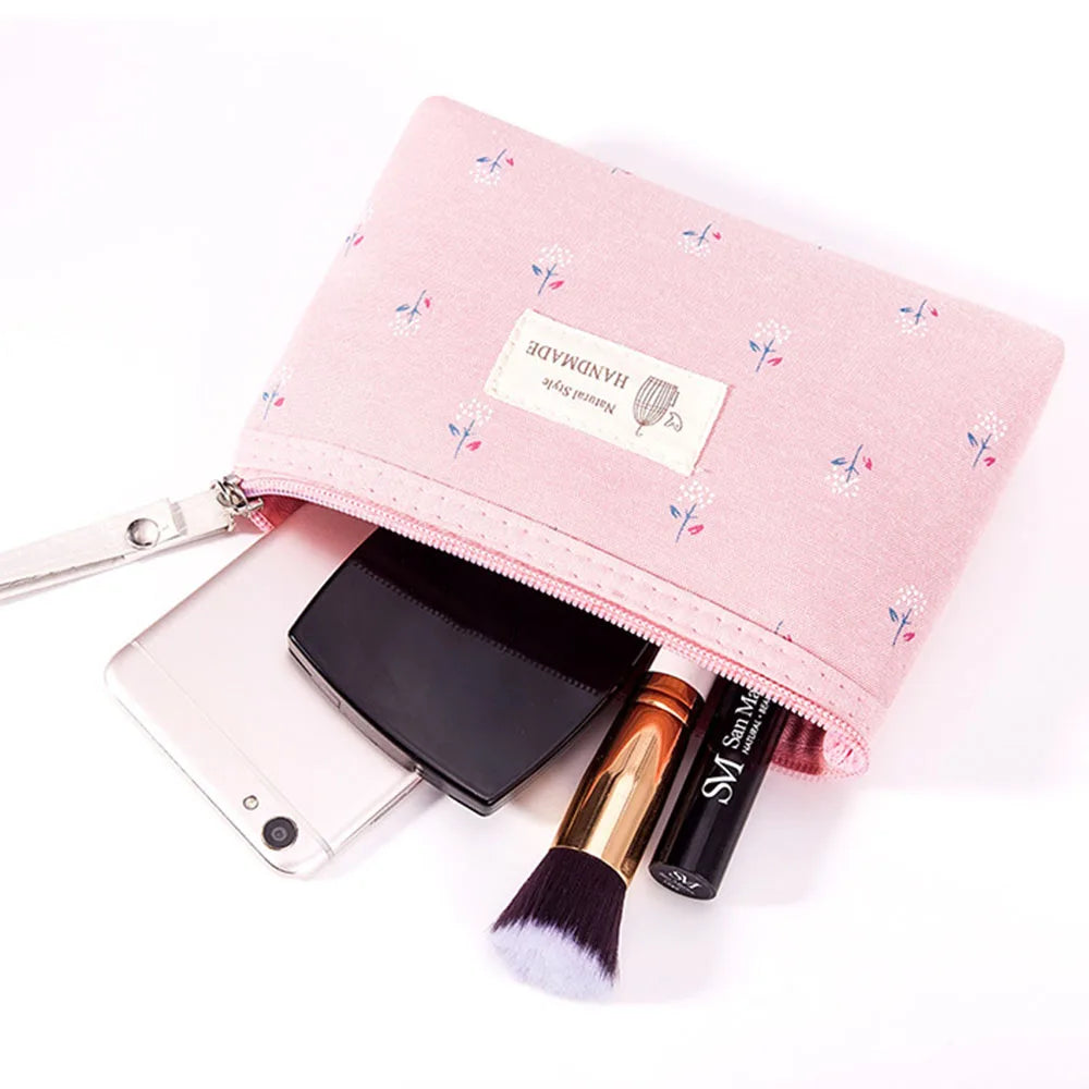 Large Capacity Canvas Waterproof Makeup Bag Ins Floral Portable For Women Girls Pencil Case Toiletry Organizer Storage Bag