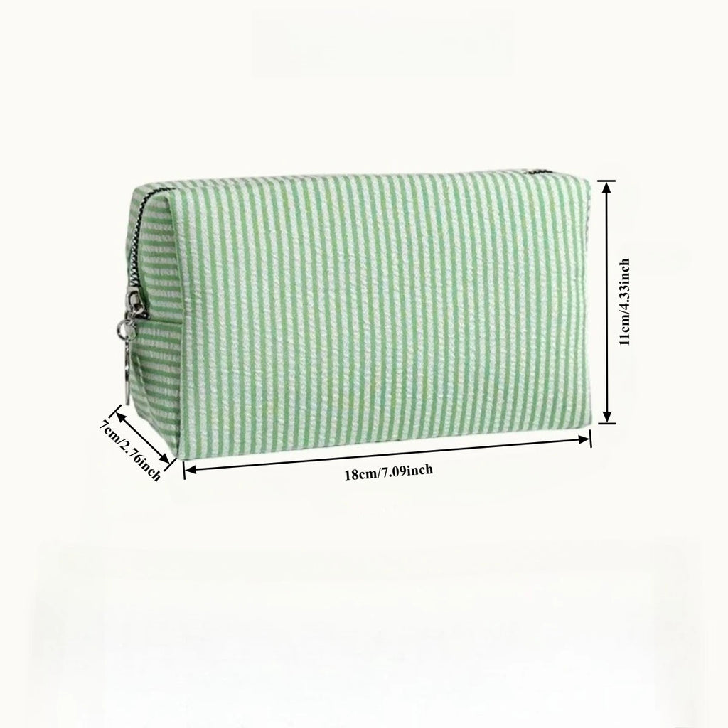 Striped Cosmetic Bag, Bubble Chiffon Portable Travel Toiletry Bag, Large Storage Makeup Organizer Pouch Student Makeup Bag
