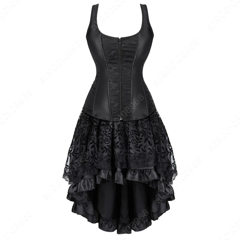 Gothic Corset Dress Women Black Corset with Straps Lace Skirt Burlesque Costume Steampunk Corset Top XS-7XL Plus Size