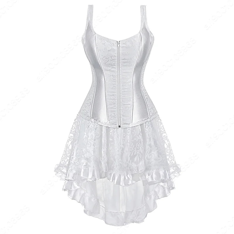 Gothic Corset Dress Women Black Corset with Straps Lace Skirt Burlesque Costume Steampunk Corset Top XS-7XL Plus Size
