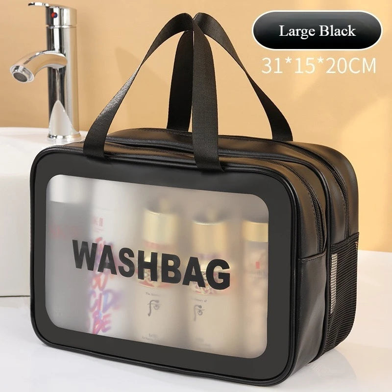 Toiletry Bag Large Capacity Waterproof Frosted PU Double Layer Wet Dry Separation Travel Bath Cosmetic Storage Daily Organizer