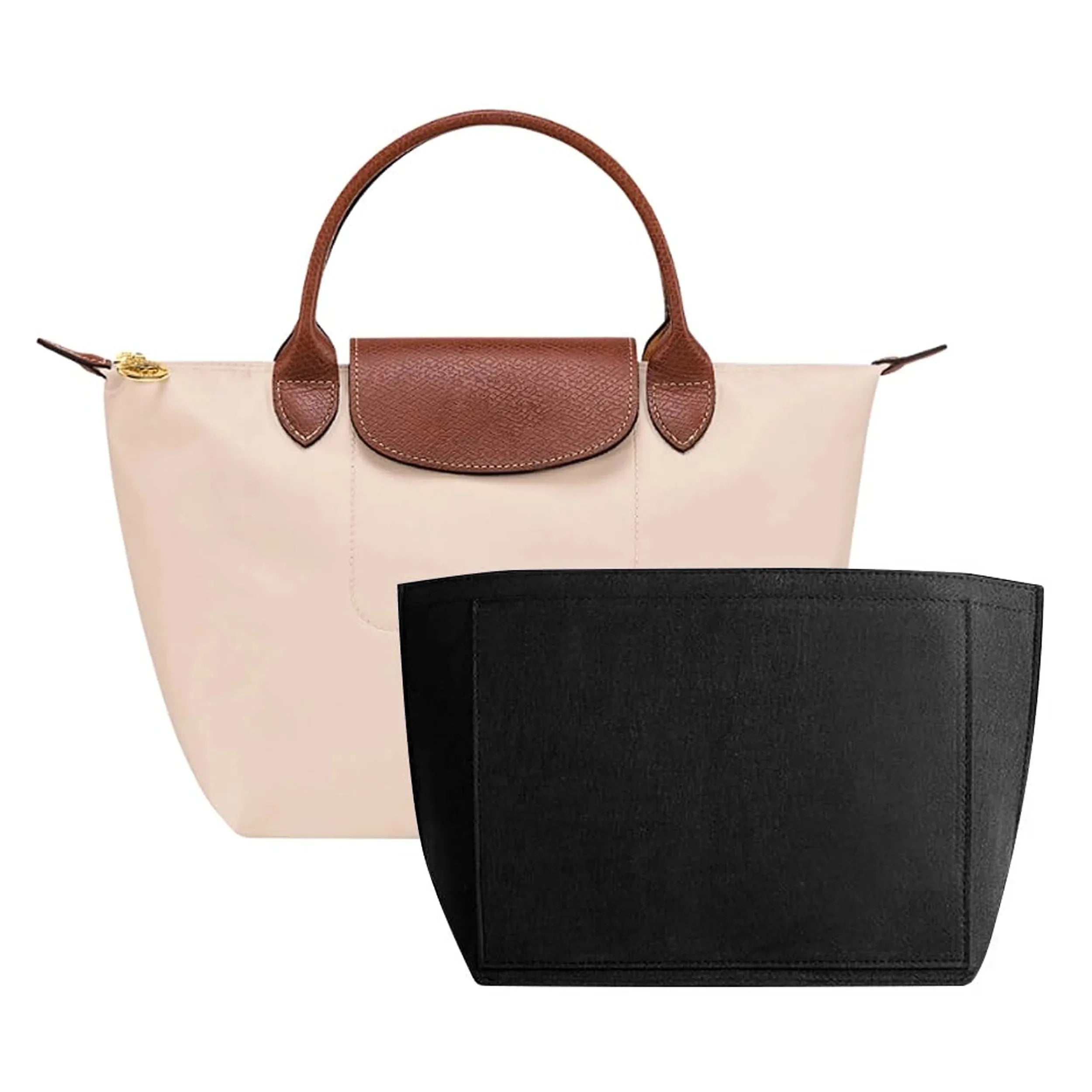 Felt Tote Bag Organizer Insert with Zipper Multi-Pocket Handbag Shaper for Longchamp Large Purse Makeup Storage Travel Liner