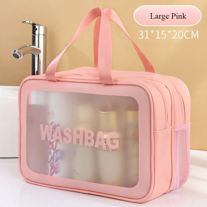 Toiletry Bag Large Capacity Waterproof Frosted PU Double Layer Wet Dry Separation Travel Bath Cosmetic Storage Daily Organizer