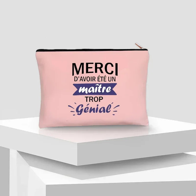 Merci Maitre Cosmetic Canvas Clutch Back To Shool Makeup Bag Lipstick Designer Case Make Up Pouch Teacher Pencil Gift Pouch