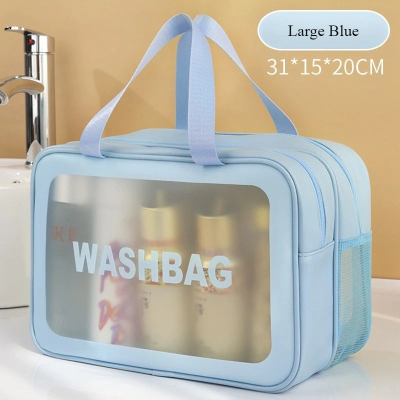 Toiletry Bag Large Capacity Waterproof Frosted PU Double Layer Wet Dry Separation Travel Bath Cosmetic Storage Daily Organizer