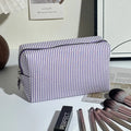 Striped Cosmetic Bag, Bubble Chiffon Portable Travel Toiletry Bag, Large Storage Makeup Organizer Pouch Student Makeup Bag