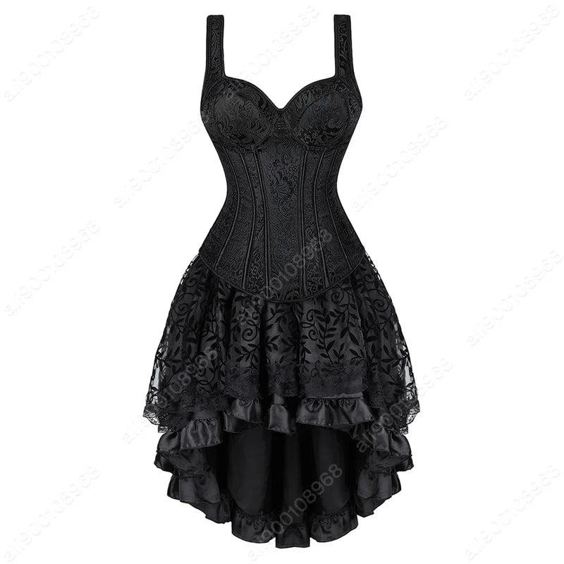 Gothic Corset Dress Women Black Corset with Straps Lace Skirt Burlesque Costume Steampunk Corset Top XS-7XL Plus Size