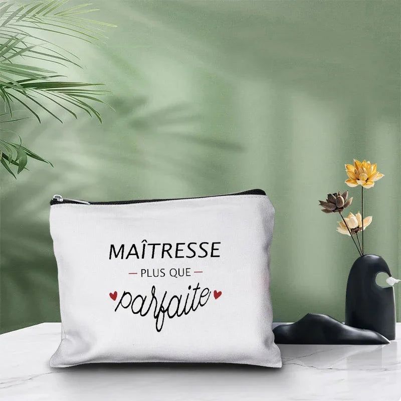 Merci Maitre Cosmetic Canvas Clutch Back To Shool Makeup Bag Lipstick Designer Case Make Up Pouch Teacher Pencil Gift Pouch