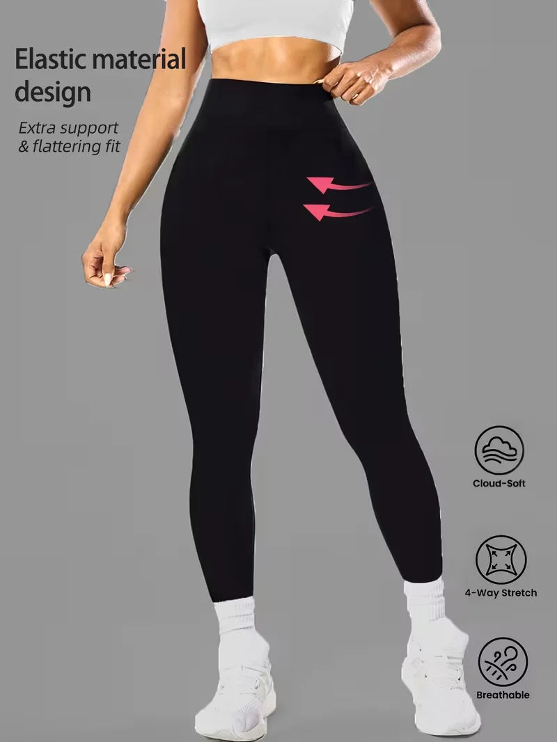 Black Sexy Tight Yoga Pants High Waisted Stretchy Leggings Womens Sports Fitness Trousers Tummy Control Running Training Tights