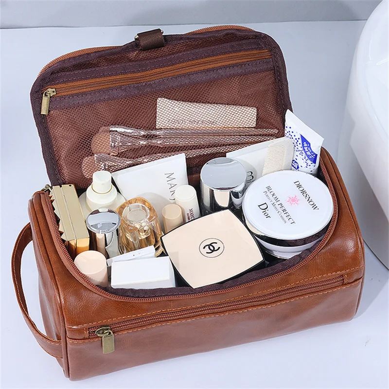 Leather Toiletry Bag For Men Women Kit Mens Hanging Toiletry Bag Travel Toiletry Bag For Traveling Large Capacity Cosmetic Bag