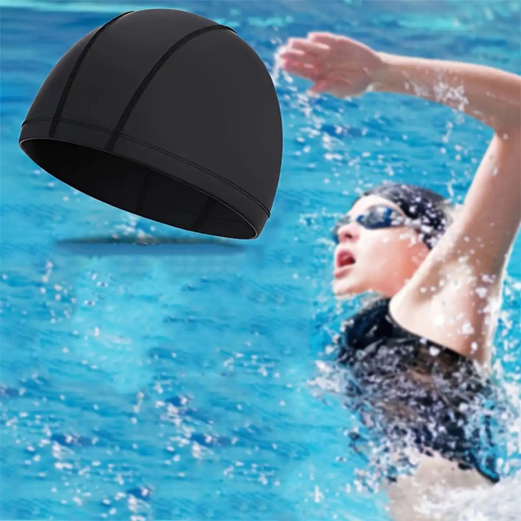 1PC Swimming Cap Waterproof Breathable Comfort PU Coating Swimming Gear for Men and Women Adults Water Sports