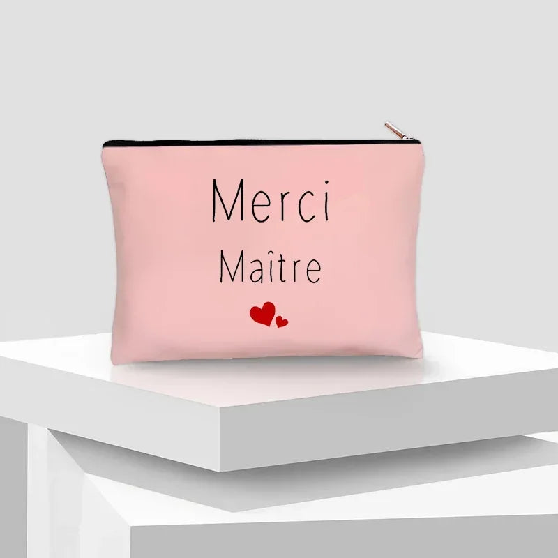 Merci Maitre Cosmetic Canvas Clutch Back To Shool Makeup Bag Lipstick Designer Case Make Up Pouch Teacher Pencil Gift Pouch
