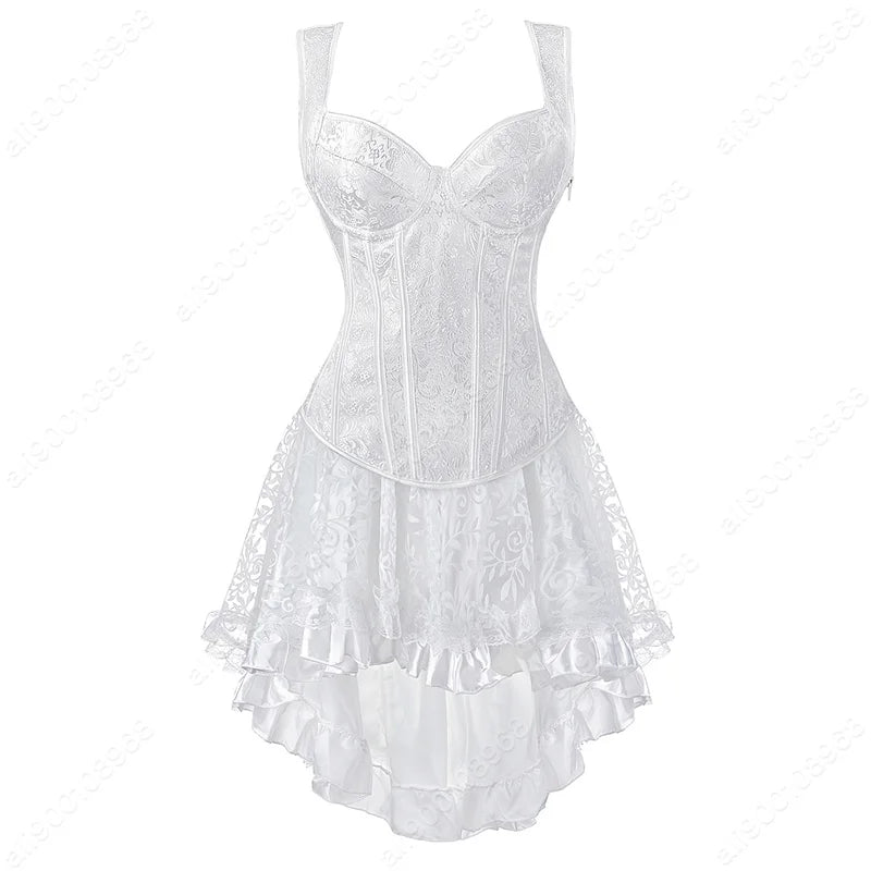 Gothic Corset Dress Women Black Corset with Straps Lace Skirt Burlesque Costume Steampunk Corset Top XS-7XL Plus Size