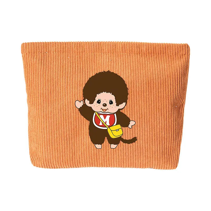 Monchhichi Woman Corduroy Makeup Bag Female Cute Toiletry Bags Girl Kawaii Travel Portable Zipper Storage Wash Bag Birthday Gift