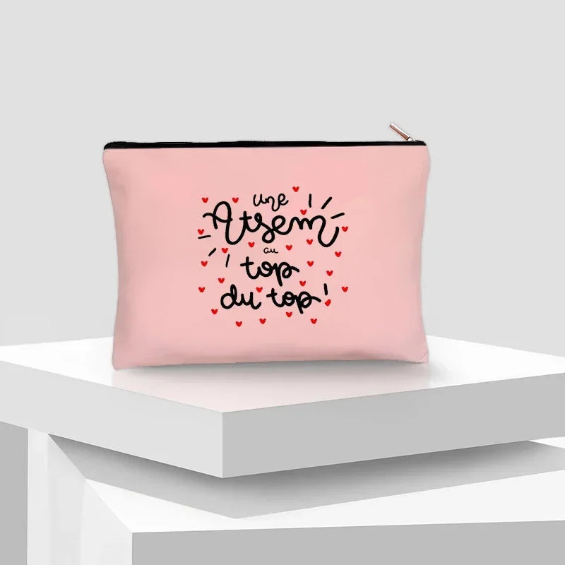 Merci Maitre Cosmetic Canvas Clutch Back To Shool Makeup Bag Lipstick Designer Case Make Up Pouch Teacher Pencil Gift Pouch