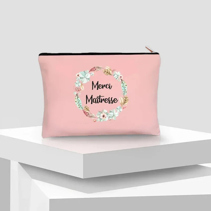 Merci Maitre Cosmetic Canvas Clutch Back To Shool Makeup Bag Lipstick Designer Case Make Up Pouch Teacher Pencil Gift Pouch