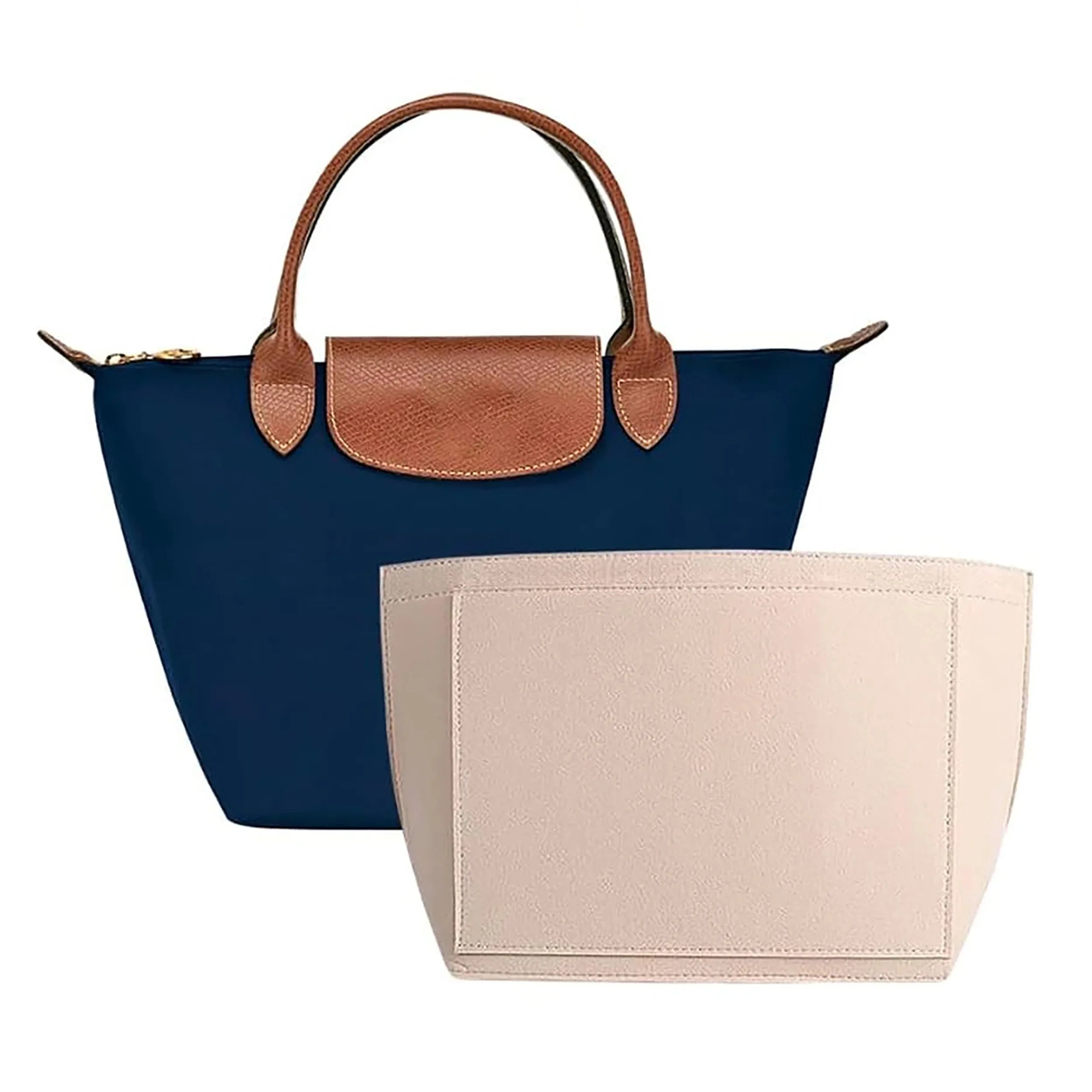 Felt Tote Bag Organizer Insert with Zipper Multi-Pocket Handbag Shaper for Longchamp Large Purse Makeup Storage Travel Liner