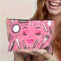 A Pink Cosmetic Element Makeup Bag - Cute Multifunctional Zipper Pouch for Women, Jewelry Storage Bag