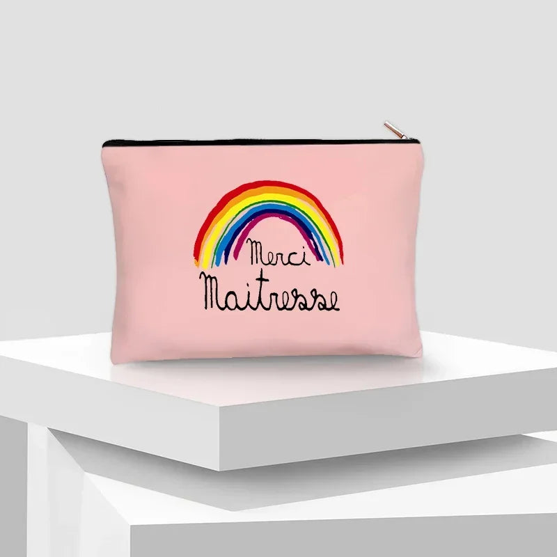 Merci Maitre Cosmetic Canvas Clutch Back To Shool Makeup Bag Lipstick Designer Case Make Up Pouch Teacher Pencil Gift Pouch