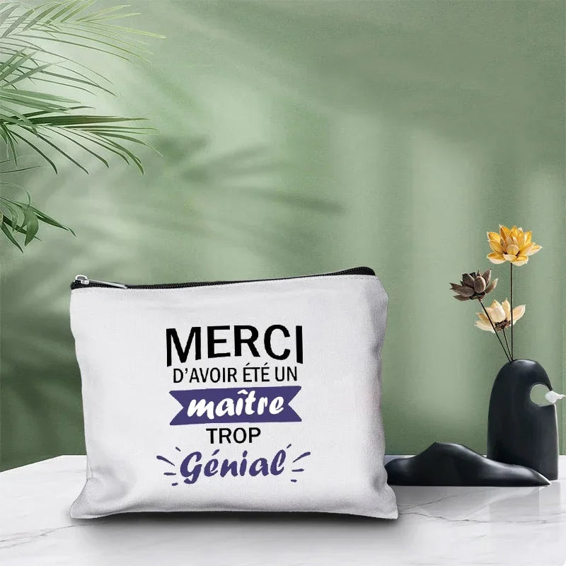 Merci Maitre Cosmetic Canvas Clutch Back To Shool Makeup Bag Lipstick Designer Case Make Up Pouch Teacher Pencil Gift Pouch