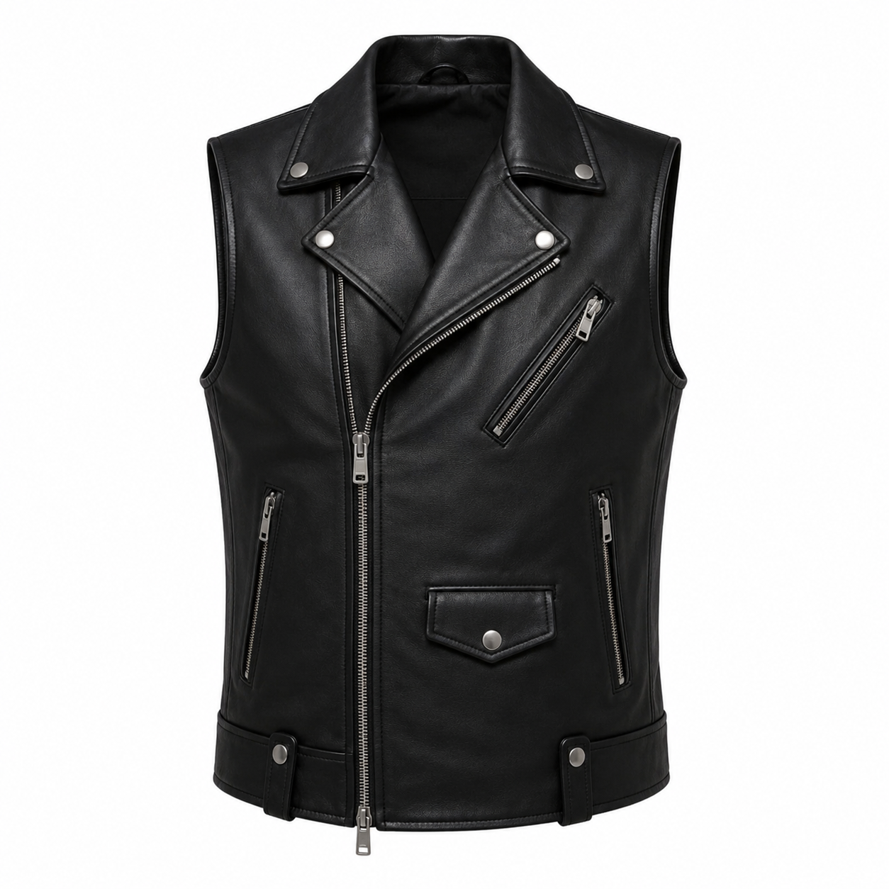 Men's Black Genuine Leather Biker Vest