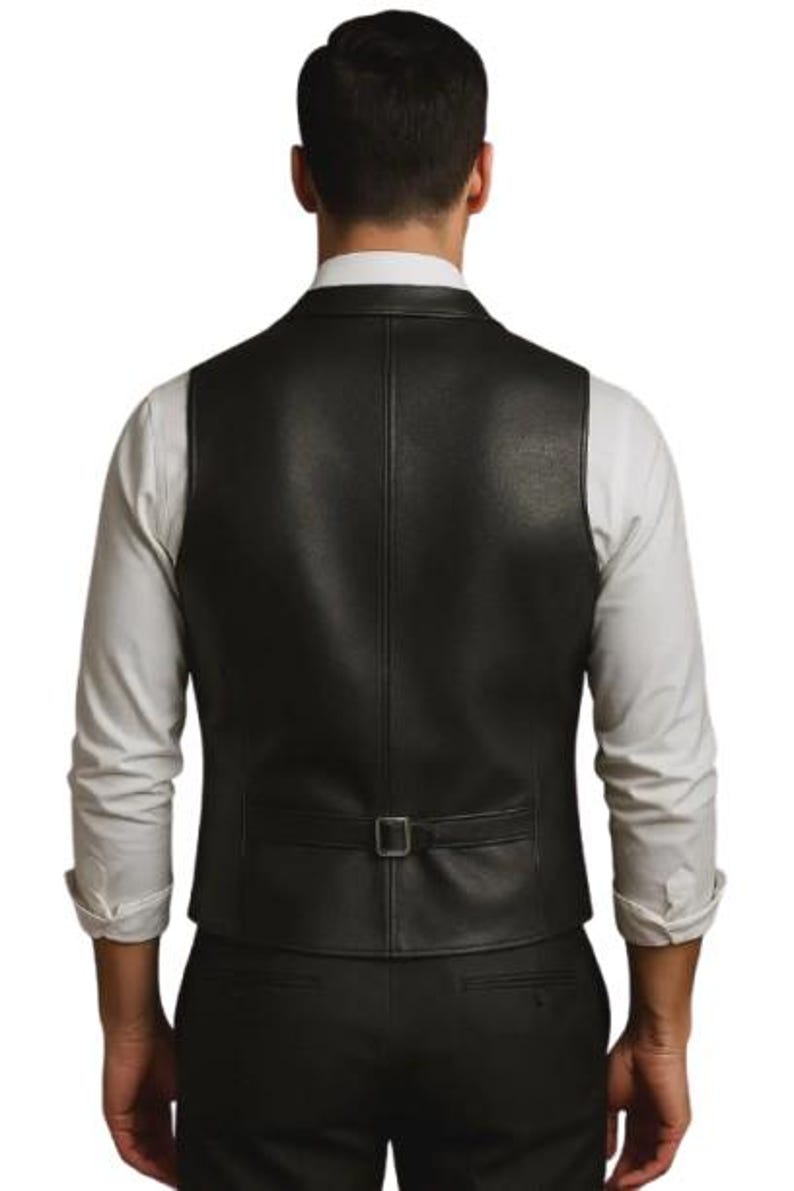Handmade Men's Black Leather Vest Formal Waistcoat Slim Fit Classic Elegant Vest