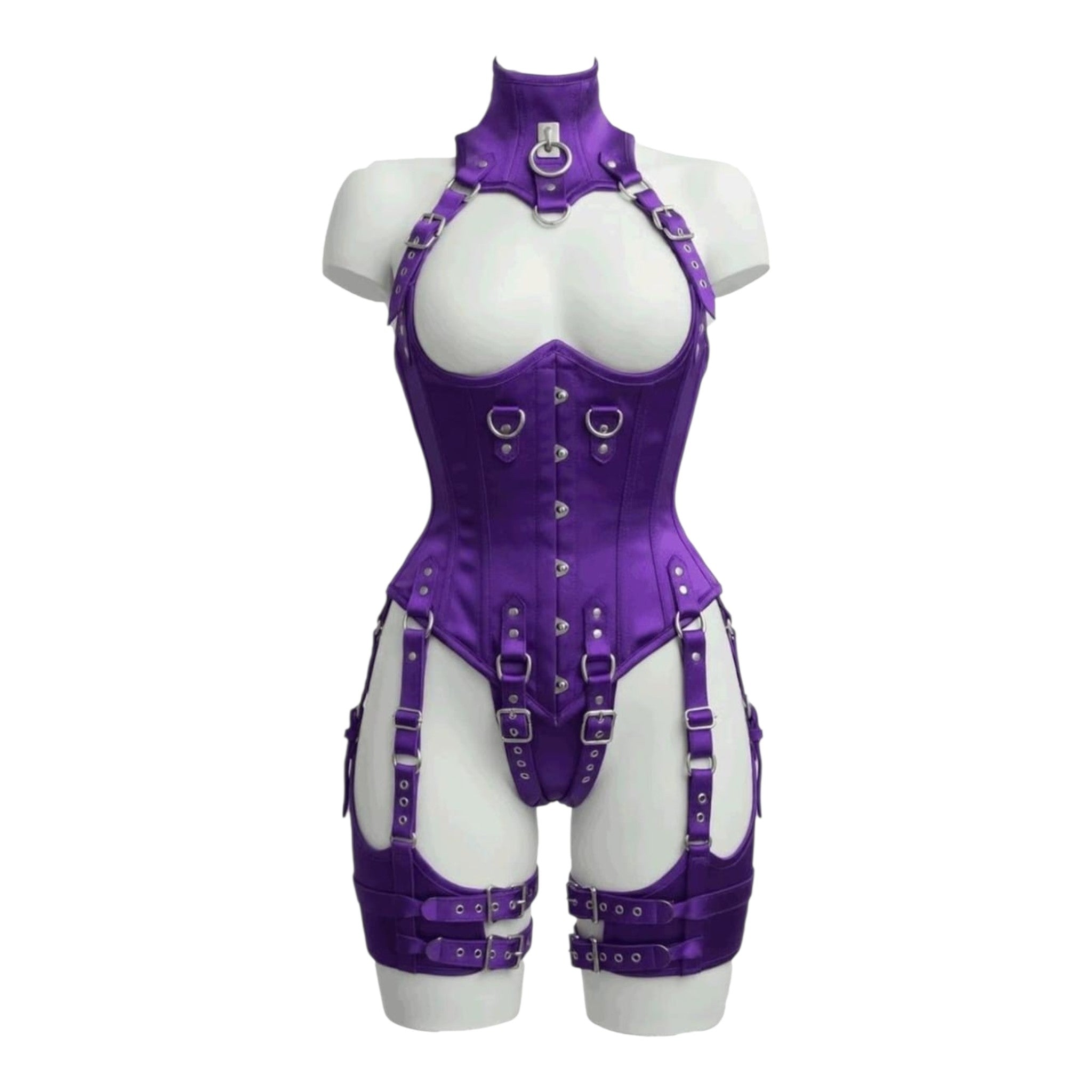 Women’s Leather Corset Harness Bodysuit Gothic Buckle Bustier Steampunk Fetish