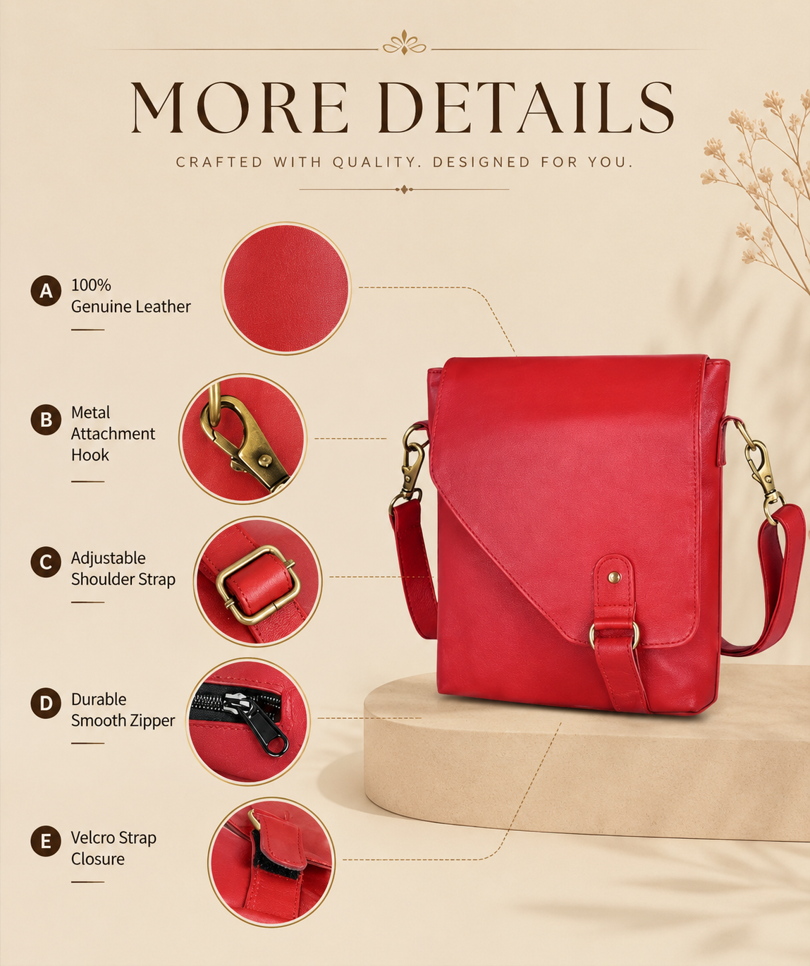 Genuine Leather Crossbody Bag Unisex Shoulder Sling Travel Messenger Purse