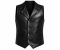Men's Black Genuine Leather Biker Vest