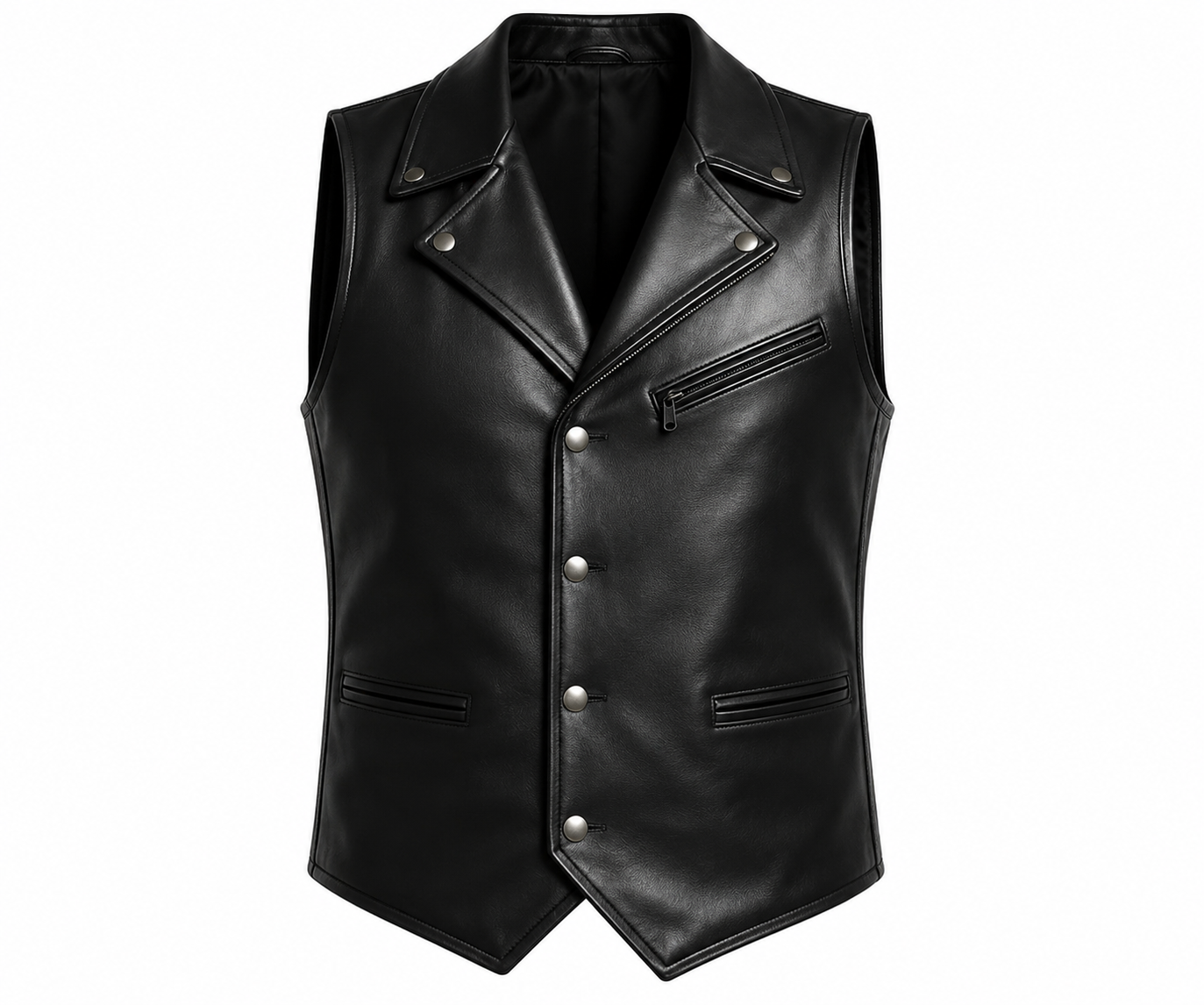 Men's Black Genuine Leather Biker Vest