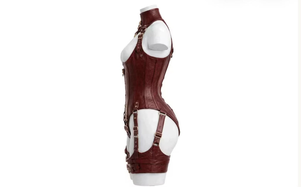 Leather UnderBust Corset Harness Bodysuit Gothic Buckle Bustier Steampunk Fetish