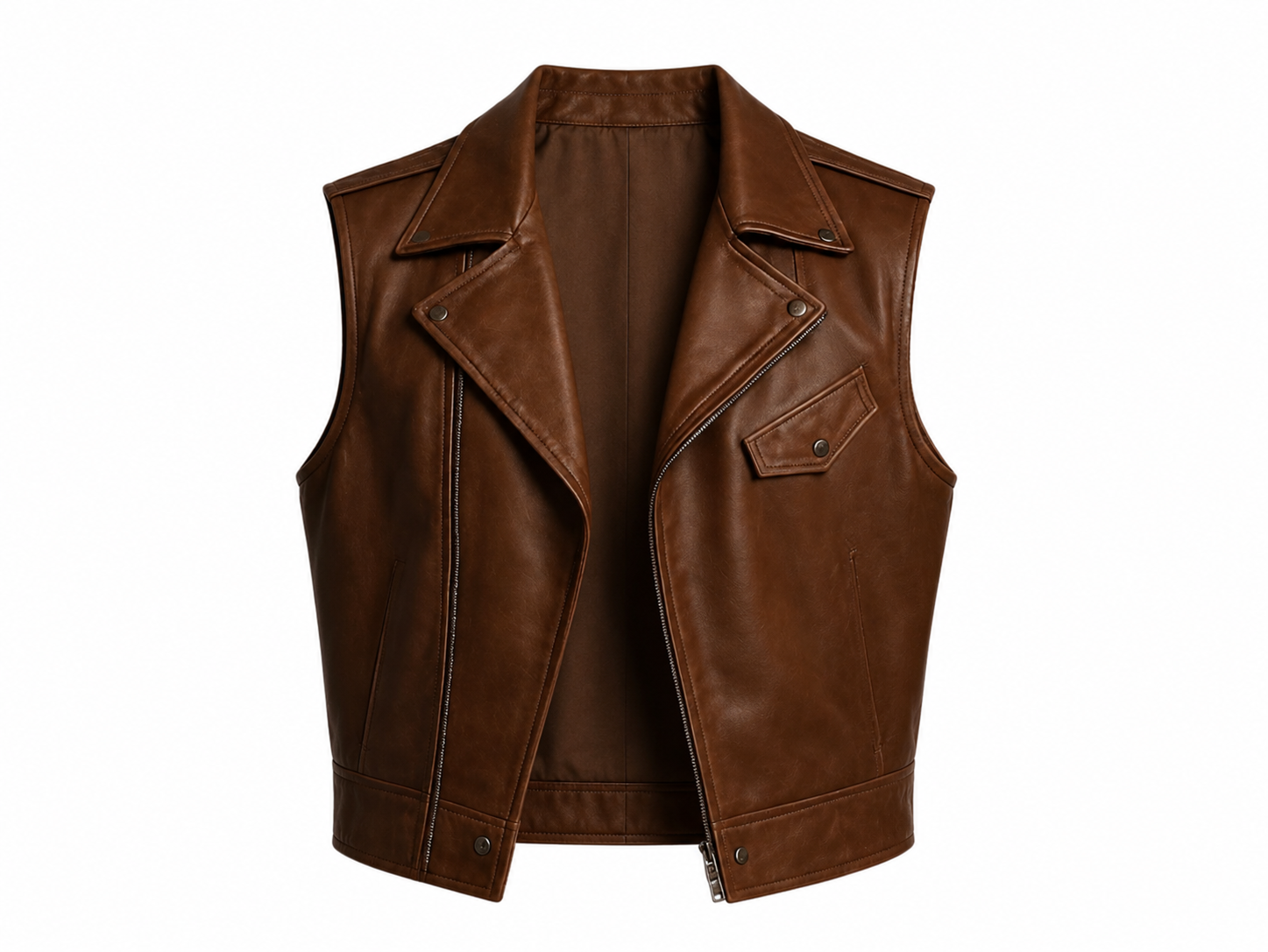 Men's Brown Genuine Leather Biker Vest - Handmade Sleeveless Motorcycle Jacket Vest