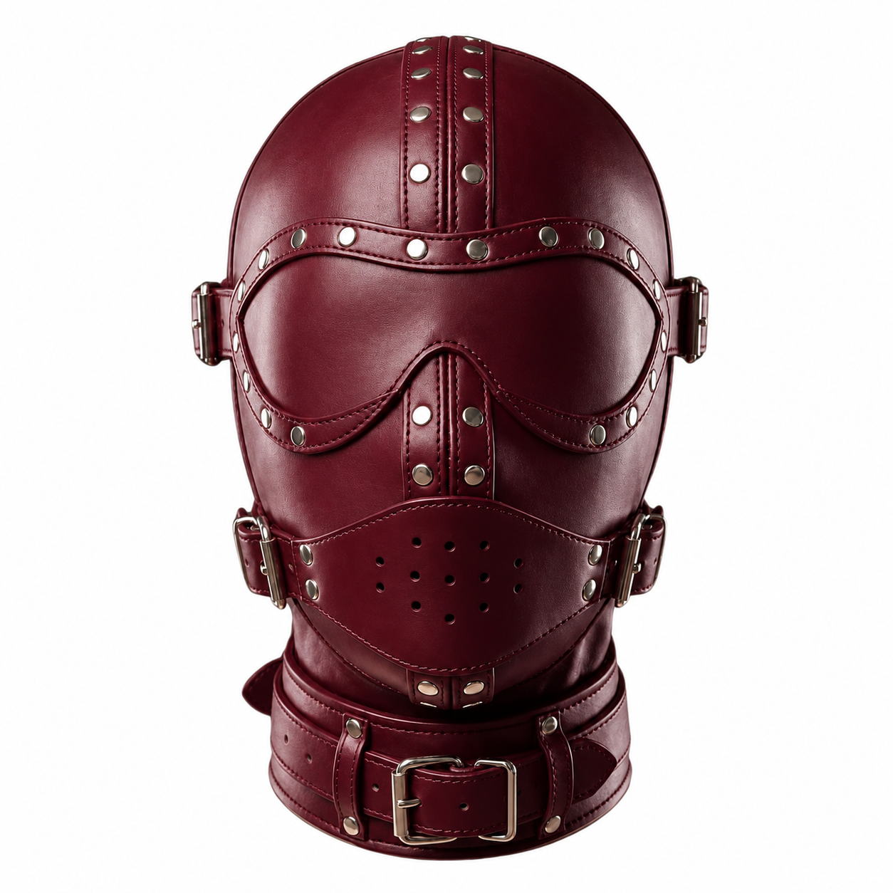 Premium Black Leather Hood Mask with Removable Eye Shield & Adjustable Face Cover