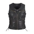 Women’s Black Genuine Leather Biker Vest, Lace Up Sides Slim Fit Vest