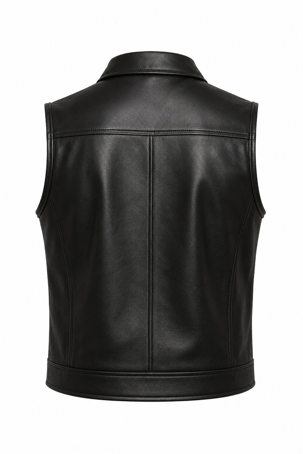 Men's Black Real Leather Vest Motorcycle Biker Zipper Slim Fit Sleeveless Vest