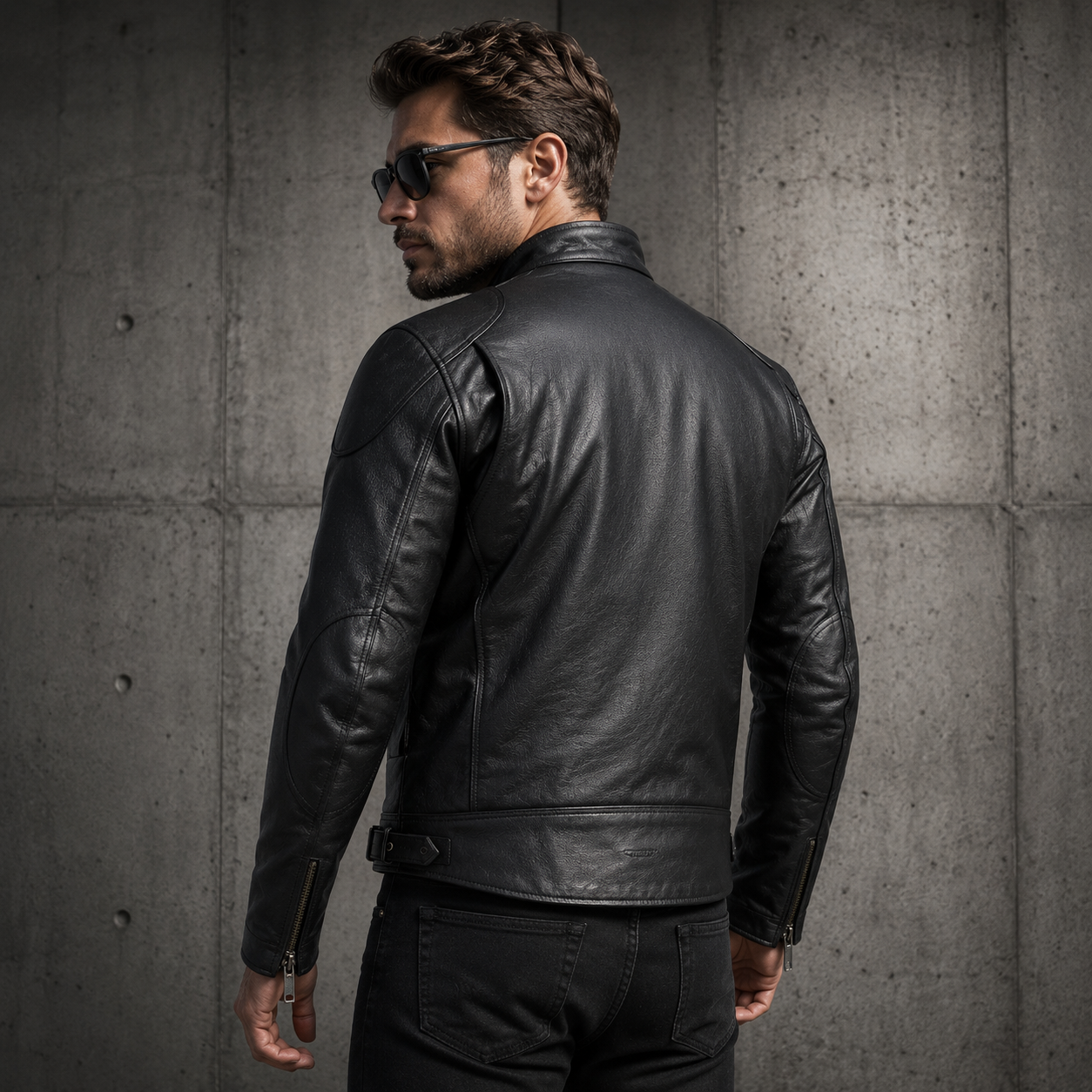 Mens Cafe Racer Leather Jacket Vintage Padded Shoulder Biker Outerwear Jacket