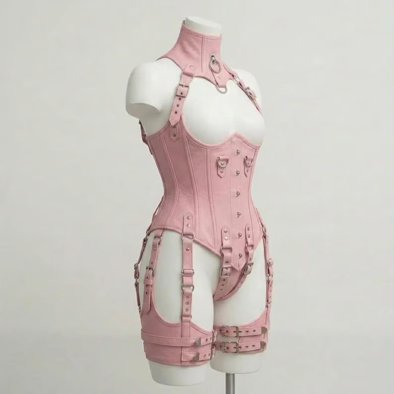Leather UnderBust Corset Harness Bodysuit Gothic Buckle Bustier Steampunk Fetish