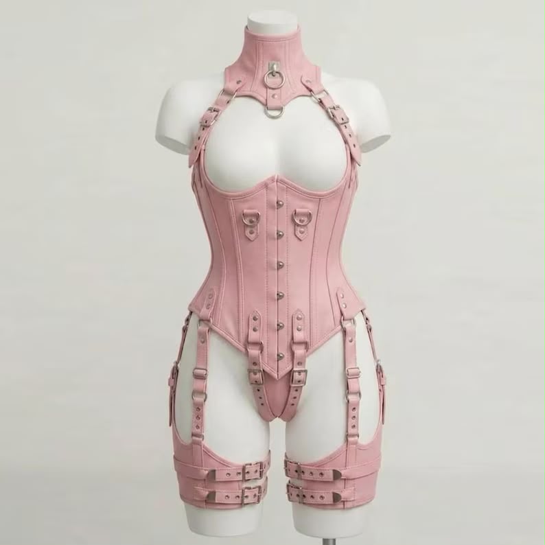 Leather UnderBust Corset Harness Bodysuit Gothic Buckle Bustier Steampunk Fetish