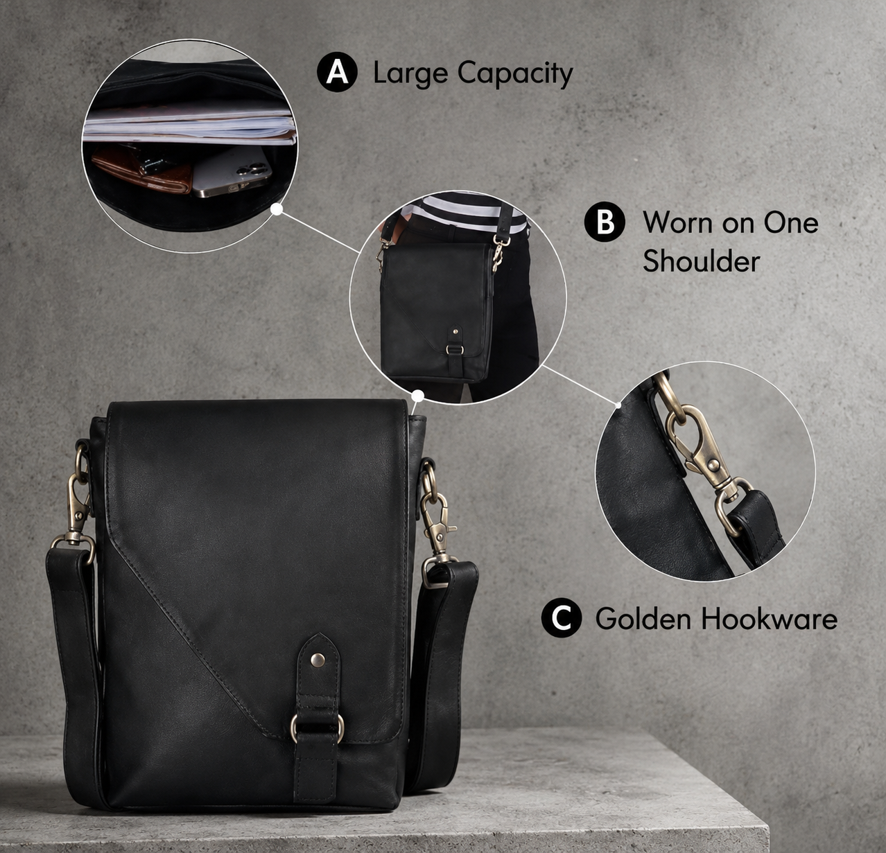 Genuine Leather Crossbody Bag Unisex Shoulder Sling Travel Messenger Purse